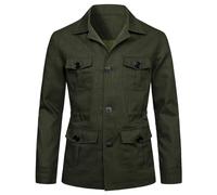 EsukAr Herren Leichte Safari Jacke Lässig Leinen Knopf Bis Multi-Pocket Cargo-Mantel Oberbekleidung,Army Green,L