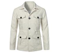 EsukAr Herren Leichte Safari Jacke Lässig Leinen Knopf Bis Multi-Pocket Cargo-Mantel Oberbekleidung,Weiß,XXL