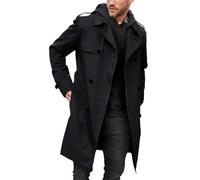 EsukAr Herren Zweireiher Trenchcoat Mit Gürtel Langes Revers Business Jacke,Schwarz,S