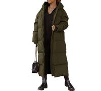 EsukAr Langer Steppmantel Für Frauen Kapuzenpulli-Jacke Mit Langen Ärmeln Wattierter Mantel Winter-Oberbekleidung,Army green,L