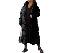 EsukAr Langer Steppmantel Für Frauen Kapuzenpulli-Jacke Mit Langen Ärmeln Wattierter Mantel Winter-Oberbekleidung,Schwarz,M