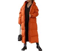 EsukAr Langer Steppmantel Für Frauen Kapuzenpulli-Jacke Mit Langen Ärmeln Wattierter Mantel Winter-Oberbekleidung,Orange,S