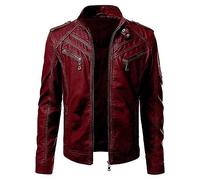EsUkar Sommerjacke Herren,Herren Bomberjacke Pu Leder Outdoor Sportjacke Punk Biker Funktionsjacke Herren Vintage Übergangsjacke Klassische Bomberjacke Jacke,Burgunderrot,Xl