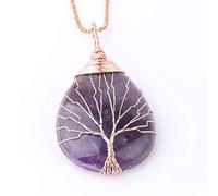 &ET Crystal Necklace, Golddraht Umwickelter Baum des Lebens Naturedelstein Tropfenform Amethyst Heilende Kristallkette Mit Goldkette für Frauen Männer
