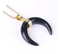 &ET Crystal Necklace, Natürliche Edelstein Halbmondform Schwarzer Onyx Anhänger Mondhalskette Mit Goldener Kette Für Damen Herren