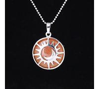 &ET Crystal Necklace, Silber Sonne Mond Wrapped Natural Orange Jade Edelstein-Kristall-Anhänger-Halskette Mit Silberkette Wrapped Halskette für Damen Herren