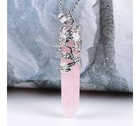 &ET Crystal Necklace, Silberner Drachen Umwickelt Natürlicher Edelstein Kugel Anhänger Rosenquarz Halskette Mit Silberkette Weihnachtsschmuck für Damen Herren