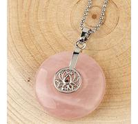 &ET Crystal Necklace, Silberner Lotus Und Natürlicher Edelstein Donut Anhänger Rosenquarz Halskette Mit Silberkette Weihnachtsschmuck für Damen Herren