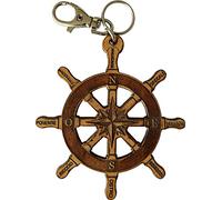 Etabeta Artigiano Toscano Steuerrad Offen Schlüsselanhänger aus echtem Leder mit Windrose - Handgefertigtes Geschenk für Segler und Meeresliebhaber Made in Italy