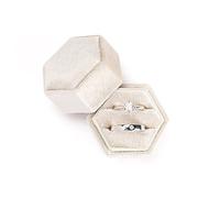 Etercycle Samt-Schmuckschatulle, sechseckig, Premium-Vintage-Doppelring-Geschenkbox mit abnehmbarem Deckel für Antrag, Verlobung, Hochzeitszeremonie (beige)