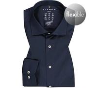 Eterna Langarm Hemd Slim Fit Stretch unifarben blau