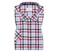 ETERNA Herrenhemd Kurzarm Kariert Rot/Blau ? Comfort Fit Businesshemd, Non Iron, 100 % Baumwolle 46