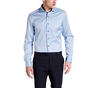 ETERNA Slim Fit Cover Hemd Langarm Haifischkragen Blickdicht Struktur Mittelblau Größe 40