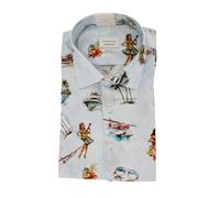 ETERNA Herrenhemd Comfort Fit Kurzarm Hellblau Print - 100% Baumwolle - Sommer Freizeit Hemd