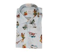 ETERNA Herrenhemd Comfort Fit Kurzarm Hellblau Print ? 100% Baumwolle ? Sommer Freizeit Hemd 48
