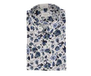 ETERNA Herrenhemd Kurzarm Floral Blau/Grün ? Comfort Fit Businesshemd, Non Iron, 100 % Baumwolle 44