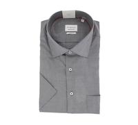 ETERNA Herrenhemd Kurzarm Grau/Weiß - Comfort Fit Businesshemd mit Micro-Muster, Non Iron aus 100% Baumwolle - 54