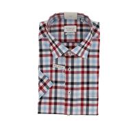 ETERNA Herrenhemd Kurzarm Kariert Rot/Blau ? Comfort Fit Businesshemd, Non Iron, 100 % Baumwolle 46