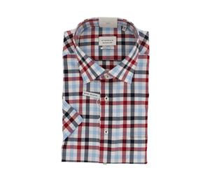 ETERNA Herrenhemd Kurzarm Kariert Rot/Blau ? Comfort Fit Businesshemd, Non Iron, 100 % Baumwolle 46