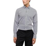 ETERNA Slim Fit Hemd Under Button Down Kragen Satin Streifen schwarz