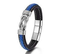 Eternal Blue Lederarmband Unisex Gravierbar Echtleder Schwarz TiefblauLuxusEtui