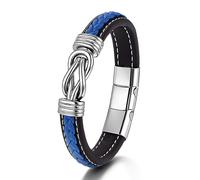 Eternal Blue Lederarmband Unisex Gravierbar Echtleder Schwarz TiefblauLuxusEtui