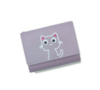 Eterspr Süß Geldbörse Damen Klein, PU Leder Katzen Geldbeutel Brieftasche, Tragbar Geldbörse Damen mit Schlüsselanhänger, für Ausflüge und Geschenke (Lila)