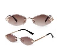 ETETGVG Frauen Luxus Sonnenbrille Polygonal Kleine Randlose Rhombus Sonnenbrille Weibliche Retro Brillen,C3