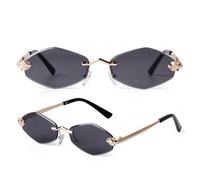 ETETGVG Frauen Luxus Sonnenbrille Polygonal Kleine Randlose Rhombus Sonnenbrille Weibliche Retro Brillen,C1