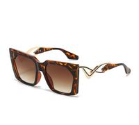 ETETGVG Luxuriöse Sonnenbrille für Herren, modisch, Metall, unregelmäßig, ausgehöhlt, Sonnenschutz, Spiegel, Vintage, Katzenaugen-Brille, Leopardenbraun, Einheitsgröße