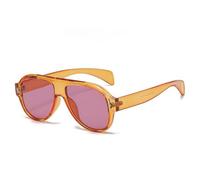 ETETGVG Ovale Sonnenbrille für Damen, einfache Sonnenbrille, Vollrand, großer Rahmen, Metall, Retro-Sonnenbrille, Damenmode, Orange Rot