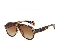 ETETGVG Ovale Sonnenbrille für Damen, einfache Sonnenbrille, Vollrand, großer Rahmen, Metall, Retro-Sonnenbrille, Damenmode, Leopardenbraun