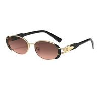 ETETGVG Ovale Sonnenbrille im Retro-Stil aus Metall, modische Persönlichkeit, Hip-Hop-Straßenfotografie, Sonnenbrille mit UV400-Sonnenschutz, Gold Tea, Einheitsgröße