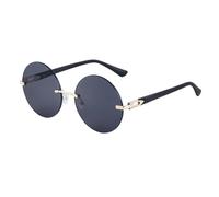 ETETGVG Randlose, runde Sonnenbrille für Damen, luxuriöse Vintage-Sonnenbrille ohne Rahmen für Herren, Retro-Punk-Sonnenbrille, C1 Schwarz Grau, Einheitsgröße