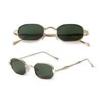 ETETGVG Rechteckige kleine Sonnenbrille für Damen und Herren, Retro-Vintage-Sonnenbrille mit Metallrahmen, Steampunk-Sonnenbrille, UV400, Polygon, C3 Gold g15