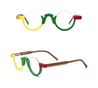 ETETGVG Retro Acetat Brillengestell Damen Mode Bunte Halbrahmen Klare Brillen Herren Runde Brillengestell,C2YellowGreen