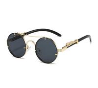 ETETGVG Vintage Runde Sonnenbrille Herren Mode Doppelsteg Mehrfarbige Sonnenbrille Damen Retro Trendy Luxus Sonnenbrille,Golden,Schwarz