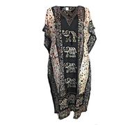 Ethnique Mode Boho Kaftan Kleid mit Elefanten-Muster, Überwurf-Design, Abito estivo africano in caftano e boubou in poliestere (Schwarz, One size)