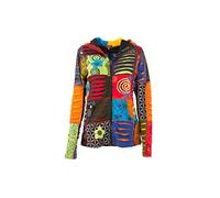 Ethnique Mode Damen Baumwolljacke Cool Patch Jacke Baumwolle Hoodie Floral Stickerei Gerippt Nähen Bunt Hippie (as3, alpha, one_size, regular, regular, Mehrfarbig, M)