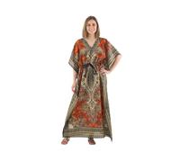 Ethnique Mode Kaftan, lang, Bohemian, Polyester, Kaschmir-Motiv, Sommerkleid, Kimono-Ärmel, orientalischer Stil, Orange