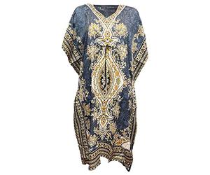 Ethno Fashion Kaftan Lang Oriental Style Polyester Boubou Afrikanisches Sommerkleid Frauen Bohemian Strand Beachwear Oversize Caftan (Grau, Einheitsgröße), grau