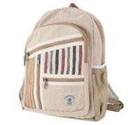 Ethno Hanf Rucksack aus Hanf-Baumwolle, Unisex, groß, natur/beige/gestreift | Großes Reißverschlussfach, handgefertigt, strapazierfähiges Material, mehrere Fächer für Ordnung