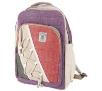 Ethno Hanf Rucksack aus Hanf-Baumwolle, Unisex, groß, natur/violett | Großes Reißverschlussfach, handgefertigt, strapazierfähiges Material, mehrere Fächer für Ordnung