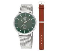 Funkuhr ETT "Atacama" Armbanduhren silberfarben, grün Herren Uhren Solar, ideal auch als Geschenk (66192115-0)