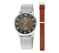 ETT Eco Tech Time Funk Solar Herren Uhr Analog mit digitalem Datum mit Edelstahl,Leder Armband EGS-11624-22MS