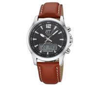 Funkchronograph ETT "Professional World Timer", braun, schwarz, Armbanduhren, Herren, Armbanduhr, Solar, Herrenuhr, Lederarmband, analog, digital, Tag (58853607-0) braun, schwarz