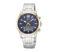 Funkchronograph ETT "Professional World Timer", silberfarben, blau, goldfarben, Armbanduhren, Herren, Armbanduhr, Solar, Herrenuhr, Edelstahlarmband, analog, digital, Tag (27660256-0) silberfarben, bl