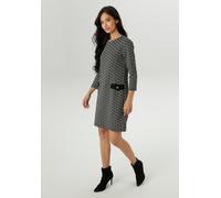 Etuikleid ANISTON SELECTED, Damen, Gr. 36, N-Gr, schwarz-weiß (schwarz, weiß), Sweatware, Obermaterial: 84% Polyester, 13% Viskose, 3% Elasthan, gemustert, figurumspielend kniefrei, Rundhals, Kleider