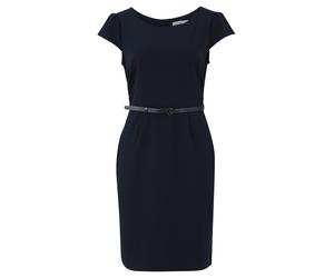 Etuikleid BETTY & CO "Damen mit Gürtel", Damen, Gr. 38, Normalgrößen, blau (dunkelblau), Obermaterial: 59% Polyester, 37% Viskose, 4% Elasthan. Futter: 100% Polyester, tailliert kurz, Rundhals, Kleide