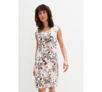 Etuikleid BONPRIX "Etuikleid aus Baumwollsatin", Damen, Gr. 38, N-Gr, beige (natur geblümt), Obermaterial: 56% Baumwolle, 42% Polyester, 2% Elasthan, figurbetont, Kleider Etuikleid, für eleganten Anla